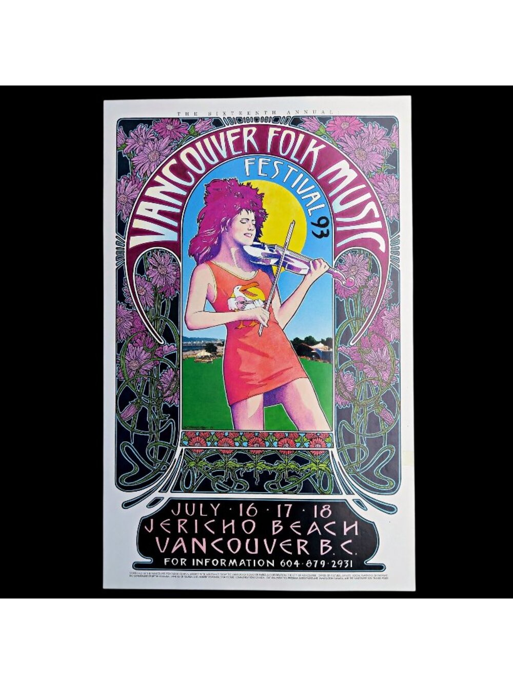 Bob Masse 1993 Vancouver Folk Festival Poster, Jericho Beach BC, 15½×24½